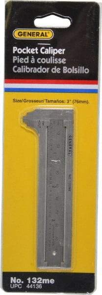 General - 0 to 3" Stainless Steel Vernier Caliper - 1/32" Graduation, 1/2" Jaw Depth, 0.03mm Accuracy - USA Tool & Supply