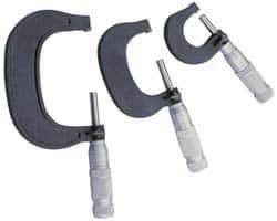 TESA Brown & Sharpe - 0 to 3" Range, 3 Piece Mechanical Outside Micrometer Set - 0.0001" Graduation, 4 & 5µm Accuracy, Friction Thimble, Carbide Tipped Face - USA Tool & Supply