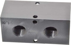 Made in USA - 1/2" Inlet, 3/8" Outlet Manifold - 3-1/4" Long x 1-1/2" Wide x 1-1/2" High, 0.2" Mount Hole, 2 Inlet Ports, 2 Outlet Ports - USA Tool & Supply