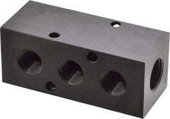 Made in USA - 3/8" Inlet, 1/4" Outlet Manifold - 3-1/4" Long x 1-1/4" Wide x 1-1/4" High, 0.2" Mount Hole, 2 Inlet Ports, 3 Outlet Ports - USA Tool & Supply