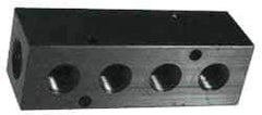 Made in USA - 1/2" Inlet, 3/8" Outlet Manifold - 7-3/4" Long x 1-1/2" Wide x 1-1/2" High, 0.2" Mount Hole, 2 Inlet Ports, 7 Outlet Ports - USA Tool & Supply