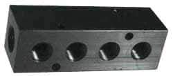 Made in USA - 3/8" Inlet, 1/8" Outlet Manifold - 7.62" Long x 1-1/4" Wide x 1-1/4" High, 0.2" Mount Hole, 2 Inlet Ports, 8 Outlet Ports - USA Tool & Supply