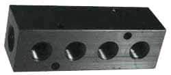 Made in USA - 3/8" Inlet, 1/8" Outlet Manifold - 9-1/4" Long x 1-1/4" Wide x 1-1/4" High, 0.2" Mount Hole, 2 Inlet Ports, 6 Outlet Ports - USA Tool & Supply