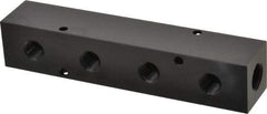 Made in USA - 3/8" Inlet, 1/4" Outlet Manifold - 6-1/4" Long x 1-1/4" Wide x 1-1/4" High, 0.2" Mount Hole, 2 Inlet Ports, 4 Outlet Ports - USA Tool & Supply