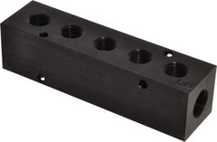 Made in USA - 3/8" Inlet, 1/4" Outlet Manifold - 5" Long x 1-1/4" Wide x 1-1/4" High, 0.2" Mount Hole, 2 Inlet Ports, 5 Outlet Ports - USA Tool & Supply