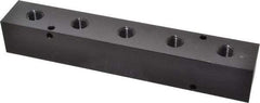 Made in USA - 3/8" Inlet, 1/4" Outlet Manifold - 7-3/4" Long x 1-1/4" Wide x 1-1/4" High, 0.2" Mount Hole, 2 Inlet Ports, 5 Outlet Ports - USA Tool & Supply
