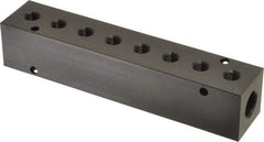 Made in USA - 3/8" Inlet, 1/8" Outlet Manifold - 7.62" Long x 1-1/4" Wide x 1-1/4" High, 0.2" Mount Hole, 2 Inlet Ports, 8 Outlet Ports - USA Tool & Supply