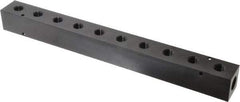 Made in USA - 1/2" Inlet, 3/8" Outlet Manifold - 15-1/4" Long x 1-1/2" Wide x 1-1/2" High, 0.2" Mount Hole, 2 Inlet Ports, 10 Outlet Ports - USA Tool & Supply