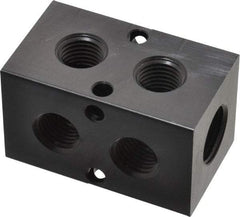Made in USA - 3/8" Inlet, 1/4" Outlet Manifold - 2.37" Long x 1-1/4" Wide x 1-1/4" High, 0.2" Mount Hole, 2 Inlet Ports, 2 Outlet Ports - USA Tool & Supply