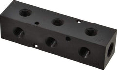 Made in USA - 3/8" Inlet, 1/4" Outlet Manifold - 4-3/4" Long x 1-1/4" Wide x 1-1/4" High, 0.2" Mount Hole, 2 Inlet Ports, 3 Outlet Ports - USA Tool & Supply