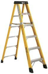 Made in USA - 5 Steps, 8 Ft. High, Type IAA Rating, Fiberglass Step Ladder - USA Tool & Supply