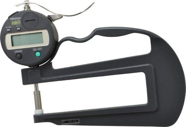 Mitutoyo - 0mm to 12mm Measurement, 0.01mm Resolution Electronic Thickness Gage - Accurate up to 0.001", 1.5 N Measuring Force - USA Tool & Supply