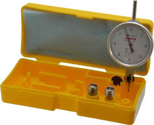 Peacock - 0.008 Inch Range, 0.0001 Inch Dial Graduation, Horizontal Dial Test Indicator - 1-53/64 Inch White Dial, 0-4-0 Dial Reading, Accurate to 0.0003 Inch - USA Tool & Supply
