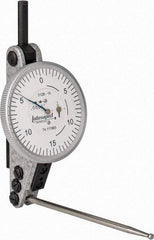 INTERAPID - 0.06 Inch Range, 0.0005 Inch Dial Graduation, Horizontal Dial Test Indicator - 1-1/2 Inch White Dial, 0-15-0 Dial Reading - USA Tool & Supply