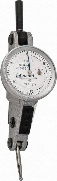 INTERAPID - 0.06 Inch Range, 0.0005 Inch Dial Graduation, Horizontal Dial Test Indicator - 1.2 Inch White Dial, 0-15-0 Dial Reading - USA Tool & Supply