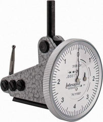 INTERAPID - 0.016 Inch Range, 0.0001 Inch Dial Graduation, Vertical Dial Test Indicator - 1-1/2 Inch White Dial, 0-4-0 Dial Reading - USA Tool & Supply