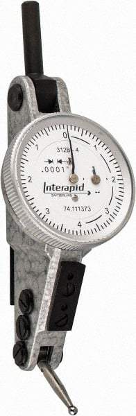 INTERAPID - 0.016 Inch Range, 0.0001 Inch Dial Graduation, Horizontal Dial Test Indicator - 1.2 Inch White Dial, 0-4-0 Dial Reading - USA Tool & Supply