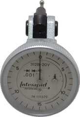 INTERAPID - 0.06 Inch Range, 0.001 Inch Dial Graduation, Vertical Dial Test Indicator - 1.2 Inch White Dial, 0-15-0 Dial Reading - USA Tool & Supply