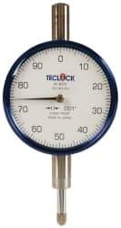 Teclock - 1/4" Range, 0-100 Dial Reading, 0.001" Graduation Dial Drop Indicator - 2-11/64" Dial, 0.1" Range per Revolution, 0.0007" Accuracy - USA Tool & Supply