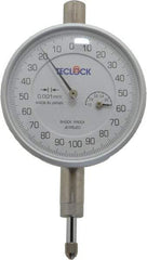 Teclock - 1mm Range, 0-100-0 Dial Reading, 0.001mm Graduation Dial Drop Indicator - 2-13/64" Dial, Revolution Counter - USA Tool & Supply