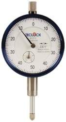 Teclock - 1/2" Range, 0-50-0 Dial Reading, 0.001" Graduation Dial Drop Indicator - 2-11/64" Dial, 0.1" Range per Revolution, 0.0009" Accuracy, Revolution Counter - USA Tool & Supply