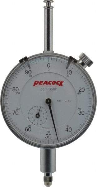 Peacock - 1" Range, 0-100 Dial Reading, 0.001" Graduation Dial Drop Indicator - 2-3/64" Dial, 0.002" Accuracy, Revolution Counter - USA Tool & Supply