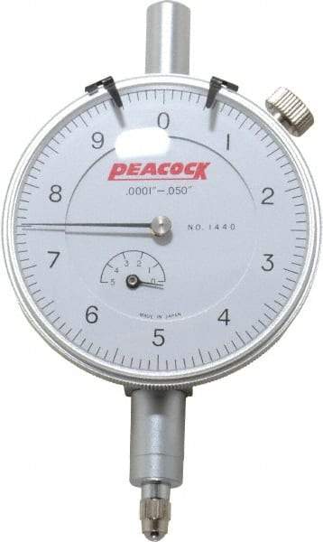 Peacock - 0.05" Range, 0-10 Dial Reading, 0.0001" Graduation Dial Drop Indicator - 2-3/64" Dial, 0.0003" Accuracy, Revolution Counter - USA Tool & Supply