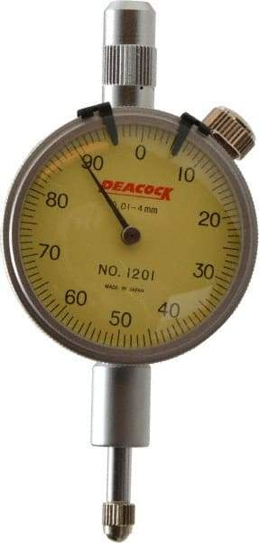 Peacock - 4mm Range, 0-100 Dial Reading, 0.01mm Graduation Dial Drop Indicator - 1-37/64" Dial - USA Tool & Supply