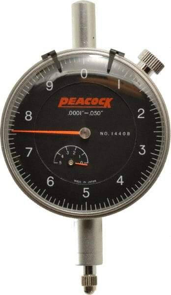 Peacock - 0.05" Range, 0-10 Dial Reading, 0.0001" Graduation Dial Drop Indicator - 2-3/64" Dial, 0.0003" Accuracy, Revolution Counter - USA Tool & Supply