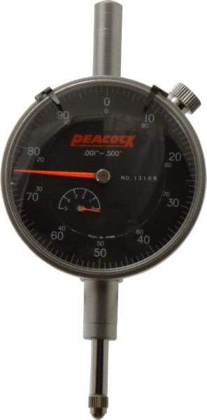 Peacock - 1/2" Range, 0-100 Dial Reading, 0.001" Graduation Dial Drop Indicator - 2-3/64" Dial, 0.001" Accuracy, Revolution Counter - USA Tool & Supply