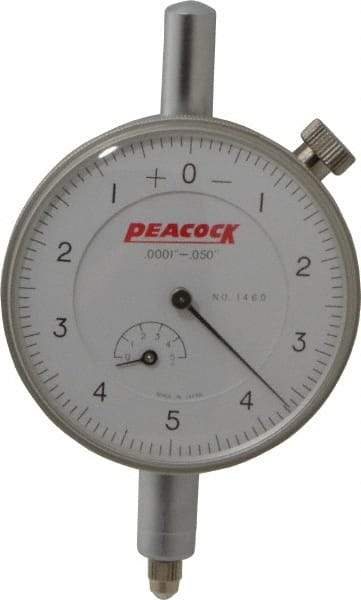 Peacock - 0.05" Range, 0-5-0 Dial Reading, 0.0001" Graduation Dial Drop Indicator - 2-3/64" Dial, 0.0003" Accuracy, Revolution Counter - USA Tool & Supply