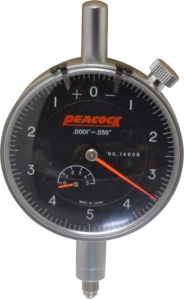 Peacock - 0.05" Range, 0-5-0 Dial Reading, 0.0001" Graduation Dial Drop Indicator - 2-3/64" Dial, 0.0003" Accuracy, Revolution Counter - USA Tool & Supply