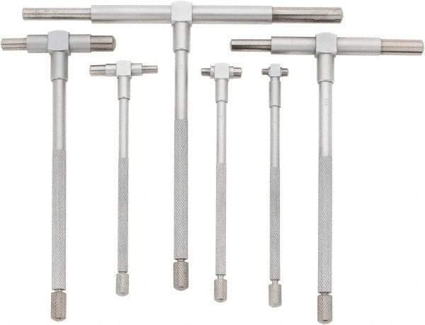 Value Collection - 6 Piece, 5/16 to 6 Inch, Hardened Tool Steel, Satin Chrome Finish, Telescoping Gage Set - 4 and 5 Inch Long Handles - USA Tool & Supply