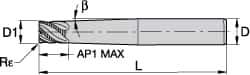 Kennametal - 1/2", 4 Flute, Single End, Solid Carbide, 0.04" Corner Radius End Mill - 5" OAL, 45° Helix, Right Hand Flute, 1/2" LOC, Right Hand Cut - USA Tool & Supply