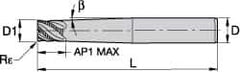 Kennametal - 5/16", 4 Flute, Single End, Solid Carbide, 0.03" Corner Radius End Mill - 4" OAL, 45° Helix, Right Hand Flute, 5/16" LOC, Right Hand Cut - USA Tool & Supply