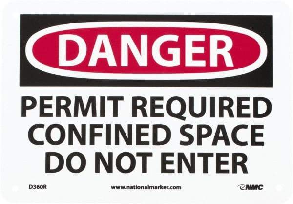 NMC - "Danger - Permit Required - Confined Space - Do Not Enter", 7" Long x 10" Wide, Rigid Plastic Safety Sign - Rectangle, 0.05" Thick, Use for Accident Prevention - USA Tool & Supply