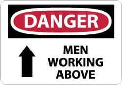 NMC - "Danger - Men Working Above", 7" Long x 10" Wide, Pressure-Sensitive Vinyl Safety Sign - Rectangle, 0.004" Thick, Use for Accident Prevention - USA Tool & Supply