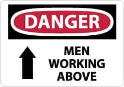 NMC - "Danger - Men Working Above", 7" Long x 10" Wide, Rigid Plastic Safety Sign - Rectangle, 0.05" Thick, Use for Accident Prevention - USA Tool & Supply