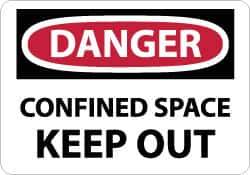 NMC - Accident Prevention Label, Header: DANGER - Legend: Danger - Confined Space - Keep Out, English, Red, Black & White, 5" Long x 3" High, Sign Muscle Finish - USA Tool & Supply