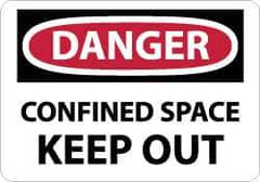 NMC - Accident Prevention Label, Header: DANGER - Legend: Danger - Confined Space - Keep Out, English, Red, Black & White, 5" Long x 3" High, Sign Muscle Finish - USA Tool & Supply