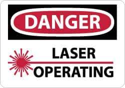 NMC - "Danger - Laser Operating", 7" Long x 10" Wide, Pressure-Sensitive Vinyl Safety Sign - Rectangle, 0.004" Thick, Use for Accident Prevention - USA Tool & Supply