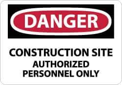 NMC - "Danger - Construction Site - Authorized Personnel Only", 10" Long x 14" Wide, Pressure-Sensitive Vinyl Safety Sign - Rectangle, 0.004" Thick, Use for Security & Admittance - USA Tool & Supply