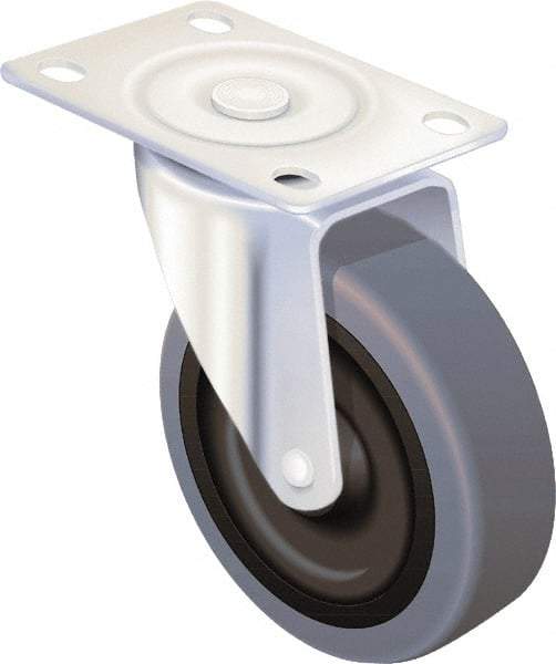Shepherd - 4" Diam x 15/16" Wide x 4-3/4" OAH Top Plate Mount Swivel Caster - Hard Rubber, 150 Lb Capacity, Nylon Bearing, 2-5/8 x 3-3/4" Plate - USA Tool & Supply