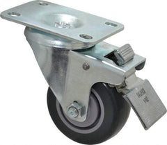 Shepherd - 3" Diam x 1-1/4" Wide x 4-1/4" OAH Top Plate Mount Swivel Caster with Brake - Polyurethane, 185 Lb Capacity, Ball Bearing, 2-5/8 x 3-3/4" Plate - USA Tool & Supply