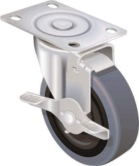 Shepherd - 5" Diam x 15/16" Wide x 5-3/4" OAH Top Plate Mount Swivel Caster with Brake - Polyolefin, 160 Lb Capacity, Plain Bore Bearing, 2-5/8 x 3-3/4" Plate - USA Tool & Supply