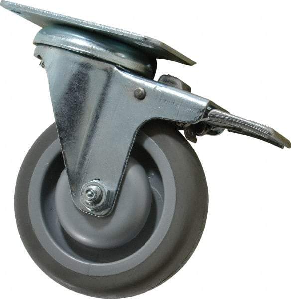 Shepherd - 4" Diam x 1-1/4" Wide x 5-1/4" OAH Top Plate Mount Swivel Caster with Brake - Polyurethane, 200 Lb Capacity, Ball Bearing, 2-5/8 x 3-3/4" Plate - USA Tool & Supply