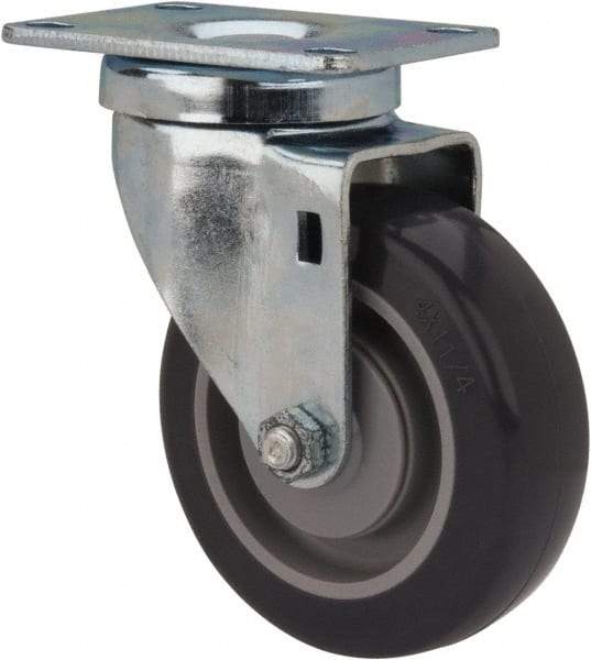 Shepherd - 4" Diam x 1-1/4" Wide x 5-1/4" OAH Top Plate Mount Swivel Caster - Polyurethane, 200 Lb Capacity, Ball Bearing, 2-5/8 x 3-3/4" Plate - USA Tool & Supply
