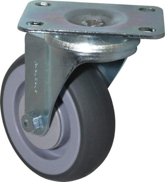 Shepherd - 4" Diam x 1-1/4" Wide x 5-1/4" OAH Top Plate Mount Swivel Caster - TPR, 185 Lb Capacity, Ball Bearing, 2-5/8 x 3-3/4" Plate - USA Tool & Supply