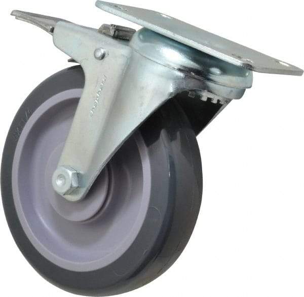 Shepherd - 5" Diam x 1-1/4" Wide x 6-1/4" OAH Top Plate Mount Swivel Caster with Brake - Polyurethane, 225 Lb Capacity, Ball Bearing, 2-5/8 x 3-3/4" Plate - USA Tool & Supply