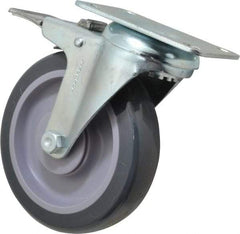 Shepherd - 5" Diam x 1-1/4" Wide x 6-1/4" OAH Top Plate Mount Swivel Caster with Brake - Polyurethane, 225 Lb Capacity, Ball Bearing, 2-5/8 x 3-3/4" Plate - USA Tool & Supply